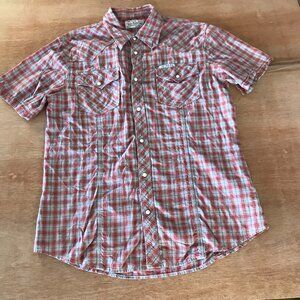 True Religion Rocky Western Shirt Men XL Red Plaid Pearl Snap Horse Shoe Pocket